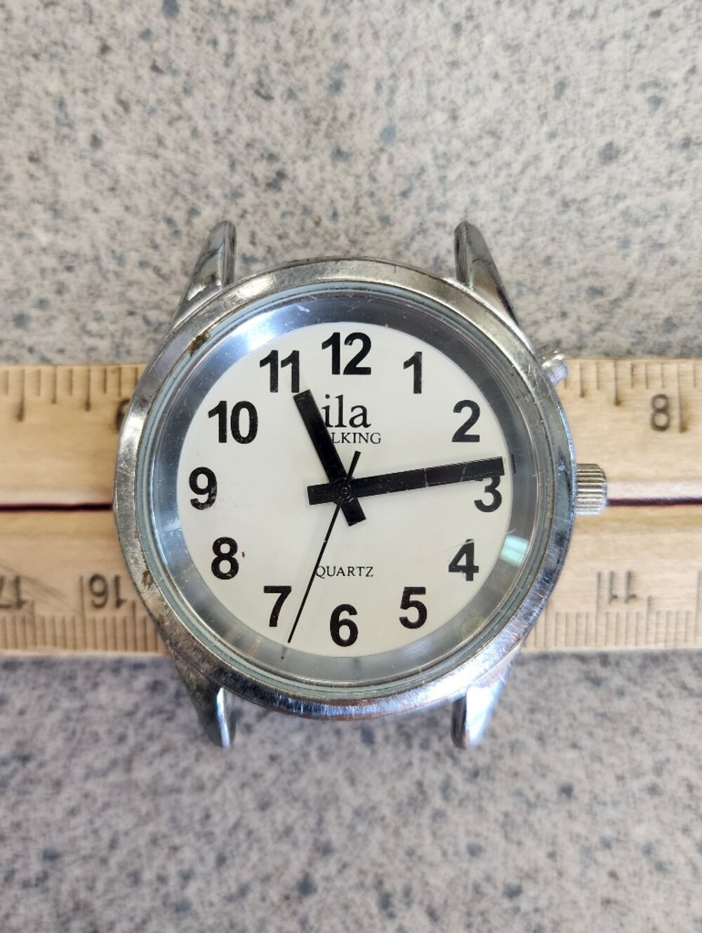Vintage Silver Tone Talking Watch Head Oversized Easy Read Dial Low Vision Blind